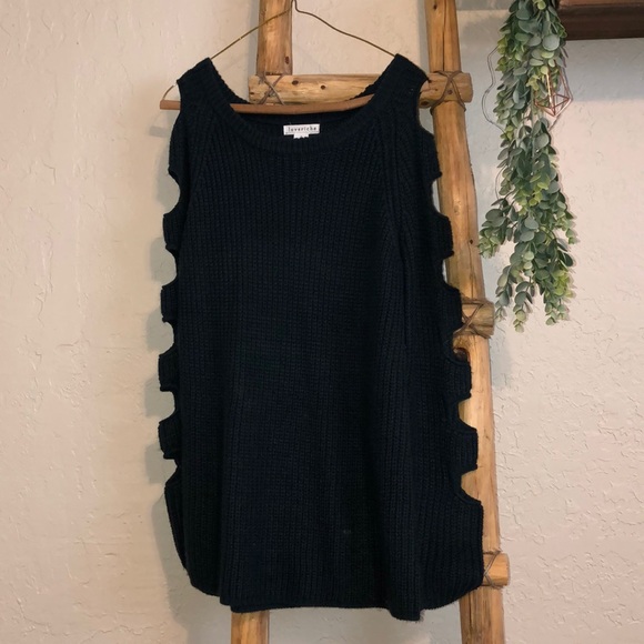 Cut out sleeves dark green sweater - Picture 2 of 3